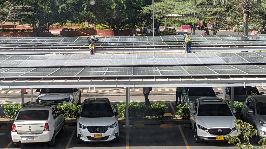 Colombian airport maintaining solar panels in parking lots