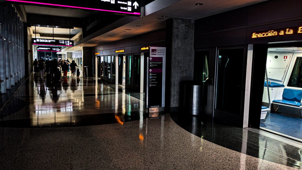 Unlit corridors at the Metromover exit Miami Dade