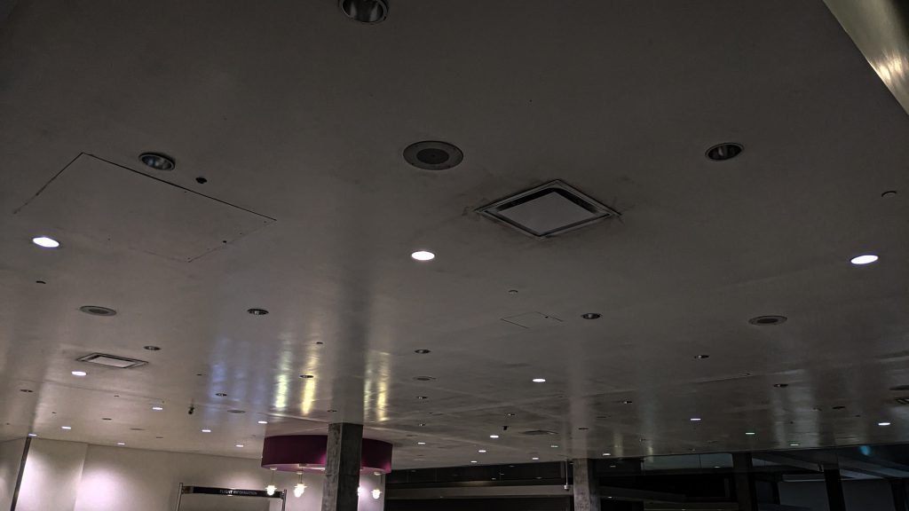 Unlit corridors at the Metromover exit