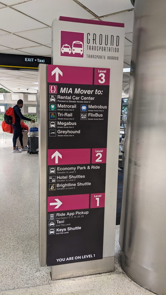 Signs indicating wrong directions at Miami-Dade Airport